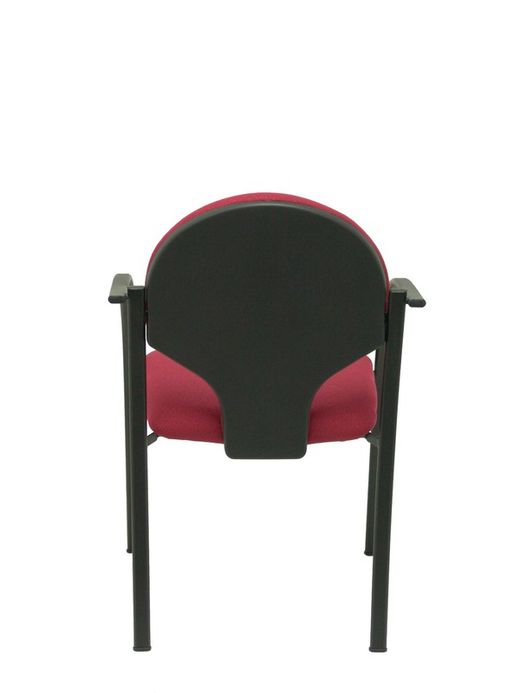 Modelo Hellin  Pack de 2 sillas confidente ergonómica con brazos fijos incorporados, apilable y estructura en color negro  Asiento y respaldo tapizados en tejido BALI color granate