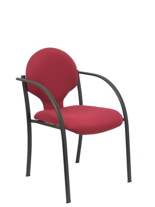Modelo Hellin  Pack de 2 sillas confidente ergonómica con brazos fijos incorporados, apilable y estructura en color negro  Asiento y respaldo tapizados en tejido BALI color granate