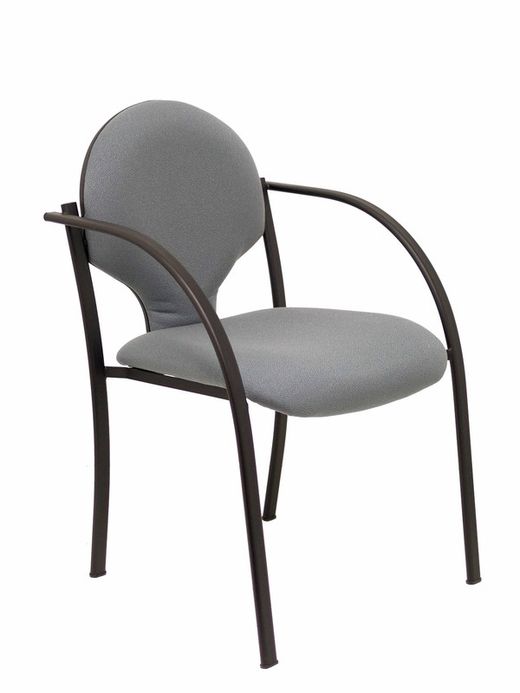 Modelo Hellín  Pack de 2 sillas confidente ergonómica con brazos fijos incorporados, apilable y estructura en color negro  Asiento y respaldo tapizados en tejido BALI color gris.