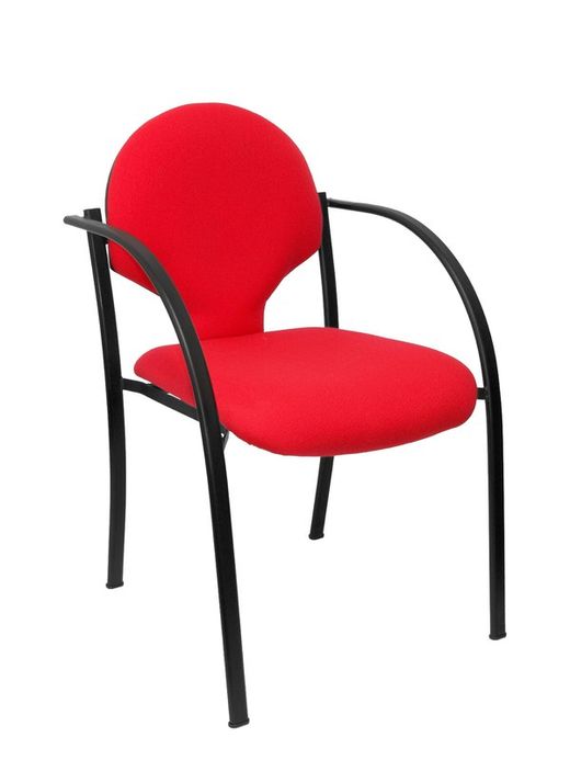 Modelo Hellin  Pack de 2 sillas confidente ergonómica con brazos fijos incorporados, apilable y estructura en color negro  Asiento y respaldo tapizados en tejido BALI color rojo