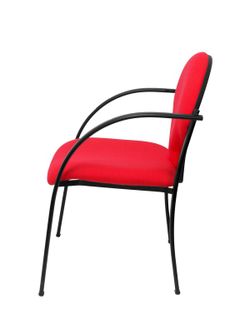 Modelo Hellin  Pack de 2 sillas confidente ergonómica con brazos fijos incorporados, apilable y estructura en color negro  Asiento y respaldo tapizados en tejido BALI color rojo