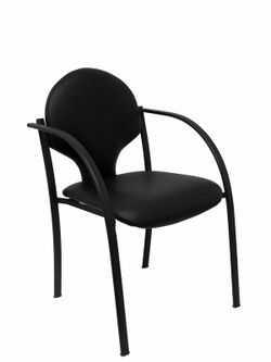 Modelo Hellin  Pack de 2 sillas confidente ergonómica con brazos fijos incorporados, apilable y estructura en color negro  Asiento y respaldo tapizados en tejido piel color negro