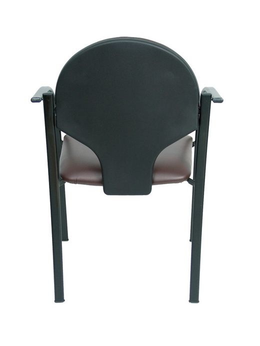 Modelo Hellin  Pack de 2 sillas confidente ergonómica con brazos fijos incorporados, apilable y estructura en color negro  Asiento y respaldo tapizados en tejido SIMILPIEL color marrón oscuro.