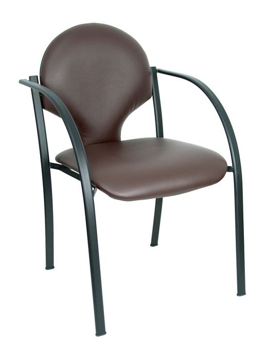 Modelo Hellin  Pack de 2 sillas confidente ergonómica con brazos fijos incorporados, apilable y estructura en color negro  Asiento y respaldo tapizados en tejido SIMILPIEL color marrón oscuro.