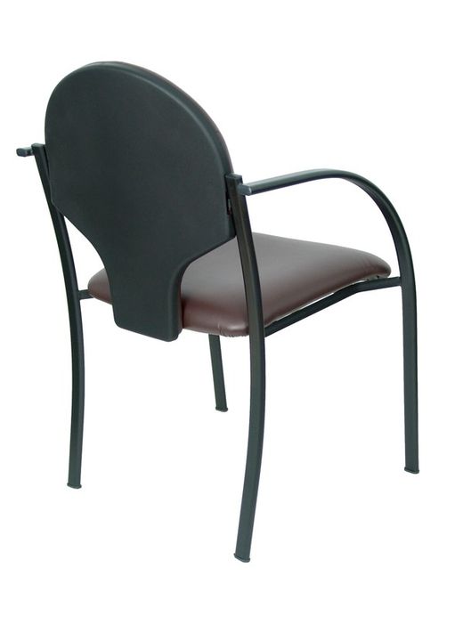 Modelo Hellin  Pack de 2 sillas confidente ergonómica con brazos fijos incorporados, apilable y estructura en color negro  Asiento y respaldo tapizados en tejido SIMILPIEL color marrón oscuro.