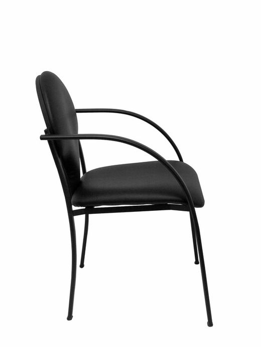 Modelo Hellin  Pack de 2 sillas confidente ergonómica con brazos fijos incorporados, apilable y estructura en color negro  Asiento y respaldo tapizados en tejido SIMILPIEL color negro