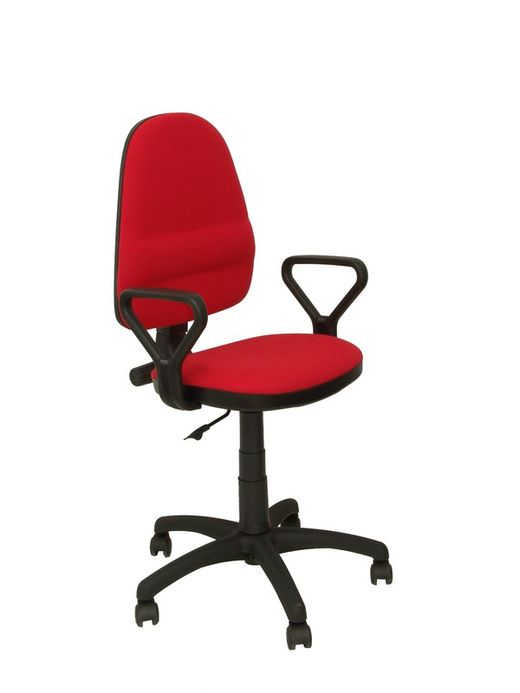 Modelo Herrera - Silla de oficina ergonómica con mecanismo de contacto permanente, regulable en altura y respaldo con forma anatómica - Asiento y respaldo tapizados en tejido ARAN color rojo (BRAZOS FIJOS INCLUIDOS)