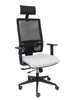 Modelo Horna - Silla de oficina ergonómica con mecanismo sincro con traslack y regulable en altura - Respaldo alto de malla transpirable con cabecero fijo y apoyo lumbar regulable. Asiento tapizado en tejido BALI color blanco.