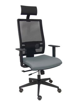 Modelo Horna - Silla de oficina ergonómica con mecanismo sincro con traslack y regulable en altura - Respaldo alto de malla transpirable con cabecero fijo y apoyo lumbar regulable. Asiento tapizado en tejido BALI color gris.
