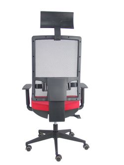 Modelo Horna - Silla de oficina ergonómica con mecanismo sincro con traslack y regulable en altura - Respaldo alto de malla transpirable con cabecero fijo y apoyo lumbar regulable. Asiento tapizado en tejido BALI color rojo.