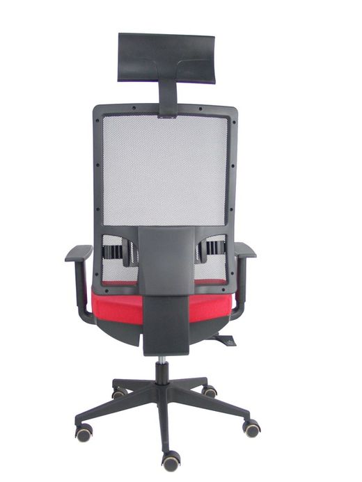 Modelo Horna - Silla de oficina ergonómica con mecanismo sincro con traslack y regulable en altura - Respaldo alto de malla transpirable con cabecero fijo y apoyo lumbar regulable. Asiento tapizado en tejido BALI color rojo.