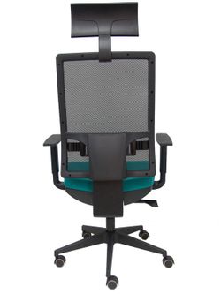 Modelo Horna - Silla de oficina ergonómica con mecanismo sincro con traslack y regulable en altura - Respaldo alto de malla transpirable con cabecero fijo y apoyo lumbar regulable. Asiento tapizado en tejido BALI color turquesa.