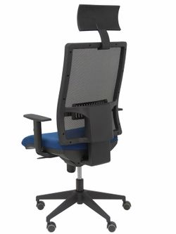 Modelo Horna - Silla de oficina ergonómica con mecanismo sincro y regulable en altura - Respaldo alto de malla transpirable con cabecero y asiento tapizado en tejido BALI color azul marino (CON CABECERO INCLUIDO)