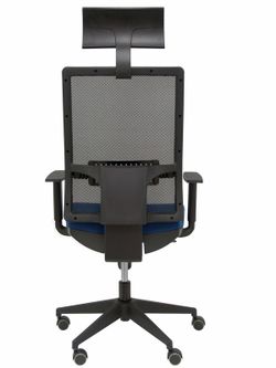 Modelo Horna - Silla de oficina ergonómica con mecanismo sincro y regulable en altura - Respaldo alto de malla transpirable con cabecero y asiento tapizado en tejido BALI color azul marino (CON CABECERO INCLUIDO)