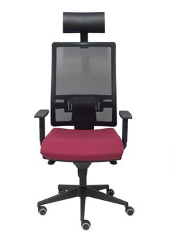 Modelo Horna - Silla de oficina ergonómica con mecanismo sincro y regulable en altura - Respaldo alto de malla transpirable con cabecero y asiento tapizado en tejido BALI color granate (CON CABECERO INCLUIDO)