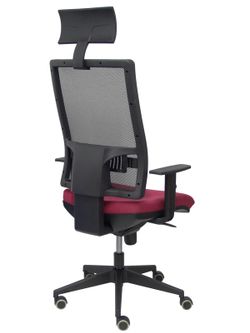 Modelo Horna - Silla de oficina ergonómica con mecanismo sincro y regulable en altura - Respaldo alto de malla transpirable con cabecero y asiento tapizado en tejido BALI color granate (CON CABECERO INCLUIDO)