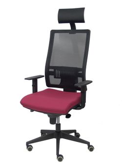 Modelo Horna - Silla de oficina ergonómica con mecanismo sincro y regulable en altura - Respaldo alto de malla transpirable con cabecero y asiento tapizado en tejido BALI color granate (CON CABECERO INCLUIDO)