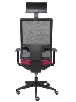 Modelo Horna - Silla de oficina ergonómica con mecanismo sincro y regulable en altura - Respaldo alto de malla transpirable con cabecero y asiento tapizado en tejido BALI color granate (CON CABECERO INCLUIDO)