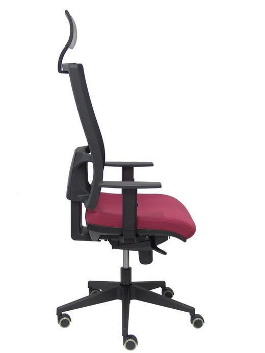 Modelo Horna - Silla de oficina ergonómica con mecanismo sincro y regulable en altura - Respaldo alto de malla transpirable con cabecero y asiento tapizado en tejido BALI color granate (CON CABECERO INCLUIDO)