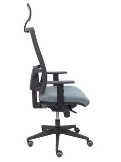 Modelo Horna - Silla de oficina ergonómica con mecanismo sincro y regulable en altura - Respaldo alto de malla transpirable con cabecero y asiento tapizado en tejido BALI color gris (CON CABECERO INCLUIDO)