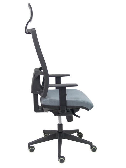 Modelo Horna - Silla de oficina ergonómica con mecanismo sincro y regulable en altura - Respaldo alto de malla transpirable con cabecero y asiento tapizado en tejido BALI color gris (CON CABECERO INCLUIDO)