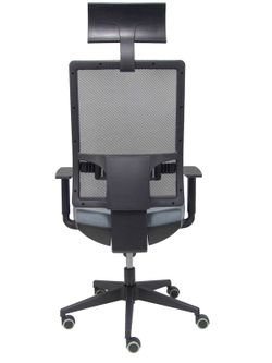 Modelo Horna - Silla de oficina ergonómica con mecanismo sincro y regulable en altura - Respaldo alto de malla transpirable con cabecero y asiento tapizado en tejido BALI color gris (CON CABECERO INCLUIDO)