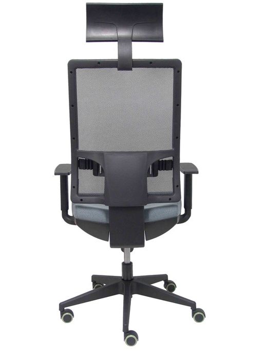 Modelo Horna - Silla de oficina ergonómica con mecanismo sincro y regulable en altura - Respaldo alto de malla transpirable con cabecero y asiento tapizado en tejido BALI color gris (CON CABECERO INCLUIDO)