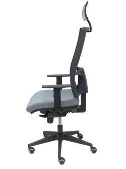 Modelo Horna - Silla de oficina ergonómica con mecanismo sincro y regulable en altura - Respaldo alto de malla transpirable con cabecero y asiento tapizado en tejido BALI color gris (CON CABECERO INCLUIDO)