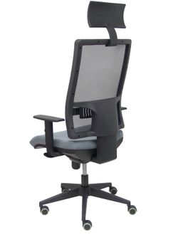 Modelo Horna - Silla de oficina ergonómica con mecanismo sincro y regulable en altura - Respaldo alto de malla transpirable con cabecero y asiento tapizado en tejido BALI color gris (CON CABECERO INCLUIDO)