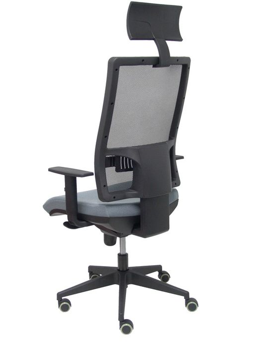 Modelo Horna - Silla de oficina ergonómica con mecanismo sincro y regulable en altura - Respaldo alto de malla transpirable con cabecero y asiento tapizado en tejido BALI color gris (CON CABECERO INCLUIDO)