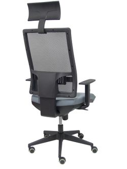 Modelo Horna - Silla de oficina ergonómica con mecanismo sincro y regulable en altura - Respaldo alto de malla transpirable con cabecero y asiento tapizado en tejido BALI color gris (CON CABECERO INCLUIDO)
