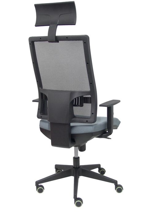 Modelo Horna - Silla de oficina ergonómica con mecanismo sincro y regulable en altura - Respaldo alto de malla transpirable con cabecero y asiento tapizado en tejido BALI color gris (CON CABECERO INCLUIDO)