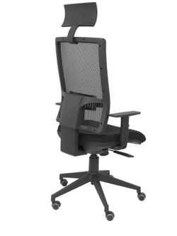 Modelo Horna - Silla de oficina ergonómica con mecanismo sincro y regulable en altura - Respaldo alto de malla transpirable con cabecero y asiento tapizado en tejido BALI color negro (CON CABECERO INCLUIDO)