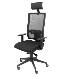 Modelo Horna - Silla de oficina ergonómica con mecanismo sincro y regulable en altura - Respaldo alto de malla transpirable con cabecero y asiento tapizado en tejido BALI color negro (CON CABECERO INCLUIDO)