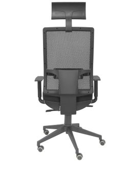 Modelo Horna - Silla de oficina ergonómica con mecanismo sincro y regulable en altura - Respaldo alto de malla transpirable con cabecero y asiento tapizado en tejido BALI color negro (CON CABECERO INCLUIDO)