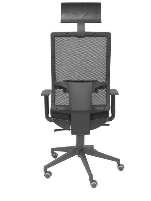Modelo Horna - Silla de oficina ergonómica con mecanismo sincro y regulable en altura - Respaldo alto de malla transpirable con cabecero y asiento tapizado en tejido BALI color negro (CON CABECERO INCLUIDO)