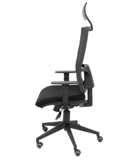 Modelo Horna - Silla de oficina ergonómica con mecanismo sincro y regulable en altura - Respaldo alto de malla transpirable con cabecero y asiento tapizado en tejido BALI color negro (CON CABECERO INCLUIDO)