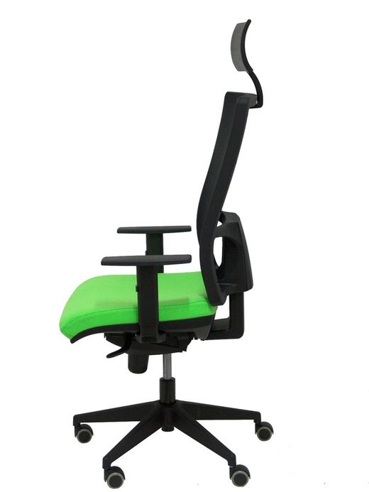 Modelo Horna - Silla de oficina ergonómica con mecanismo sincro y regulable en altura - Respaldo alto de malla transpirable con cabecero y asiento tapizado en tejido BALI color pistacho (CON CABECERO INCLUIDO)