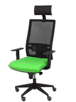 Modelo Horna - Silla de oficina ergonómica con mecanismo sincro y regulable en altura - Respaldo alto de malla transpirable con cabecero y asiento tapizado en tejido BALI color pistacho (CON CABECERO INCLUIDO)