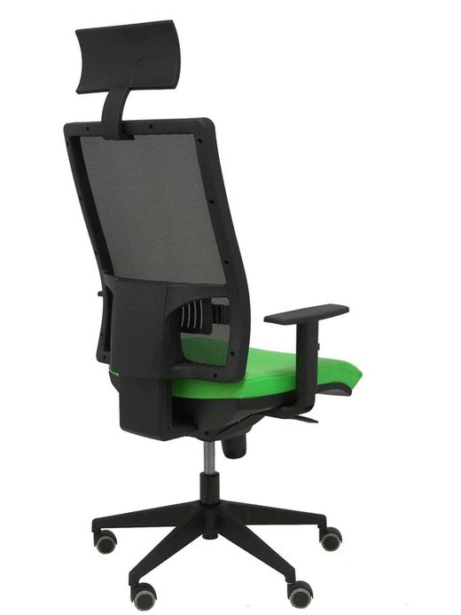 Modelo Horna - Silla de oficina ergonómica con mecanismo sincro y regulable en altura - Respaldo alto de malla transpirable con cabecero y asiento tapizado en tejido BALI color pistacho (CON CABECERO INCLUIDO)