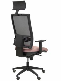 Modelo Horna - Silla de oficina ergonómica con mecanismo sincro y regulable en altura - Respaldo alto de malla transpirable con cabecero y asiento tapizado en tejido BALI color rosa (CON CABECERO INCLUIDO)