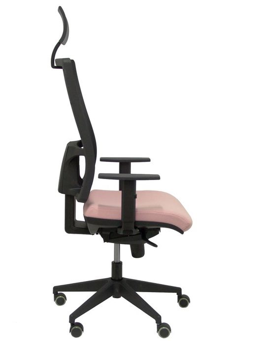 Modelo Horna - Silla de oficina ergonómica con mecanismo sincro y regulable en altura - Respaldo alto de malla transpirable con cabecero y asiento tapizado en tejido BALI color rosa (CON CABECERO INCLUIDO)