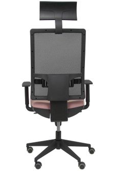 Modelo Horna - Silla de oficina ergonómica con mecanismo sincro y regulable en altura - Respaldo alto de malla transpirable con cabecero y asiento tapizado en tejido BALI color rosa (CON CABECERO INCLUIDO)