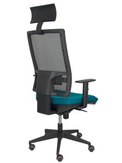 Modelo Horna - Silla de oficina ergonómica con mecanismo sincro y regulable en altura - Respaldo alto de malla transpirable con cabecero y asiento tapizado en tejido BALI color verde petróleo (CON CABECERO INCLUIDO)