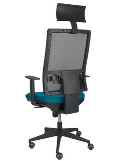 Modelo Horna - Silla de oficina ergonómica con mecanismo sincro y regulable en altura - Respaldo alto de malla transpirable con cabecero y asiento tapizado en tejido BALI color verde petróleo (CON CABECERO INCLUIDO)