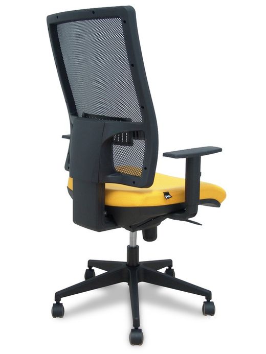 Modelo Horna - Silla de oficina ergonómica con mecanismo sincro y regulable en altura - Respaldo alto de malla transpirable y asiento tapizado en tejido BALI color amarillo