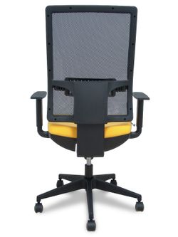 Modelo Horna - Silla de oficina ergonómica con mecanismo sincro y regulable en altura - Respaldo alto de malla transpirable y asiento tapizado en tejido BALI color amarillo