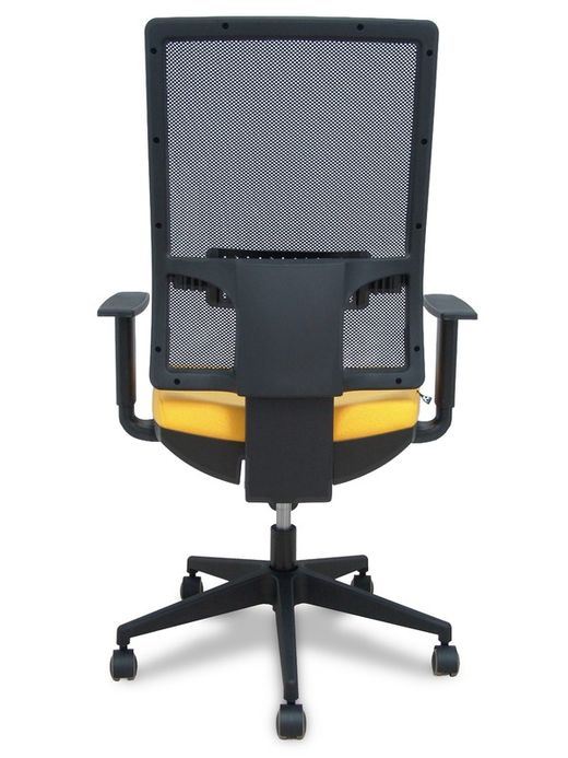 Modelo Horna - Silla de oficina ergonómica con mecanismo sincro y regulable en altura - Respaldo alto de malla transpirable y asiento tapizado en tejido BALI color amarillo