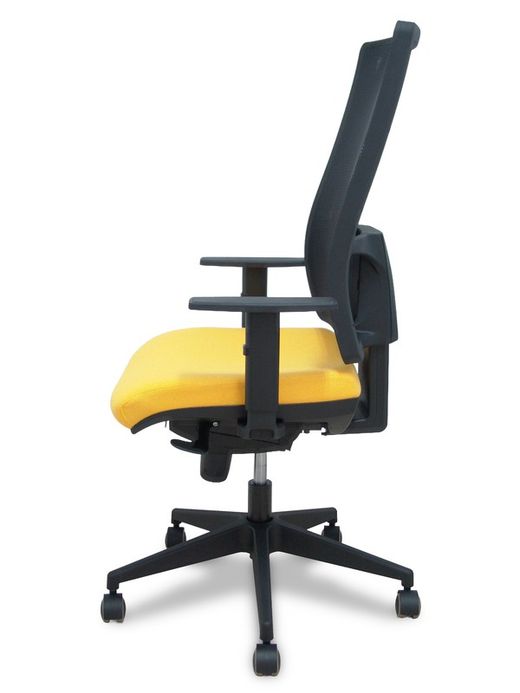 Modelo Horna - Silla de oficina ergonómica con mecanismo sincro y regulable en altura - Respaldo alto de malla transpirable y asiento tapizado en tejido BALI color amarillo