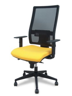 Modelo Horna - Silla de oficina ergonómica con mecanismo sincro y regulable en altura - Respaldo alto de malla transpirable y asiento tapizado en tejido BALI color amarillo